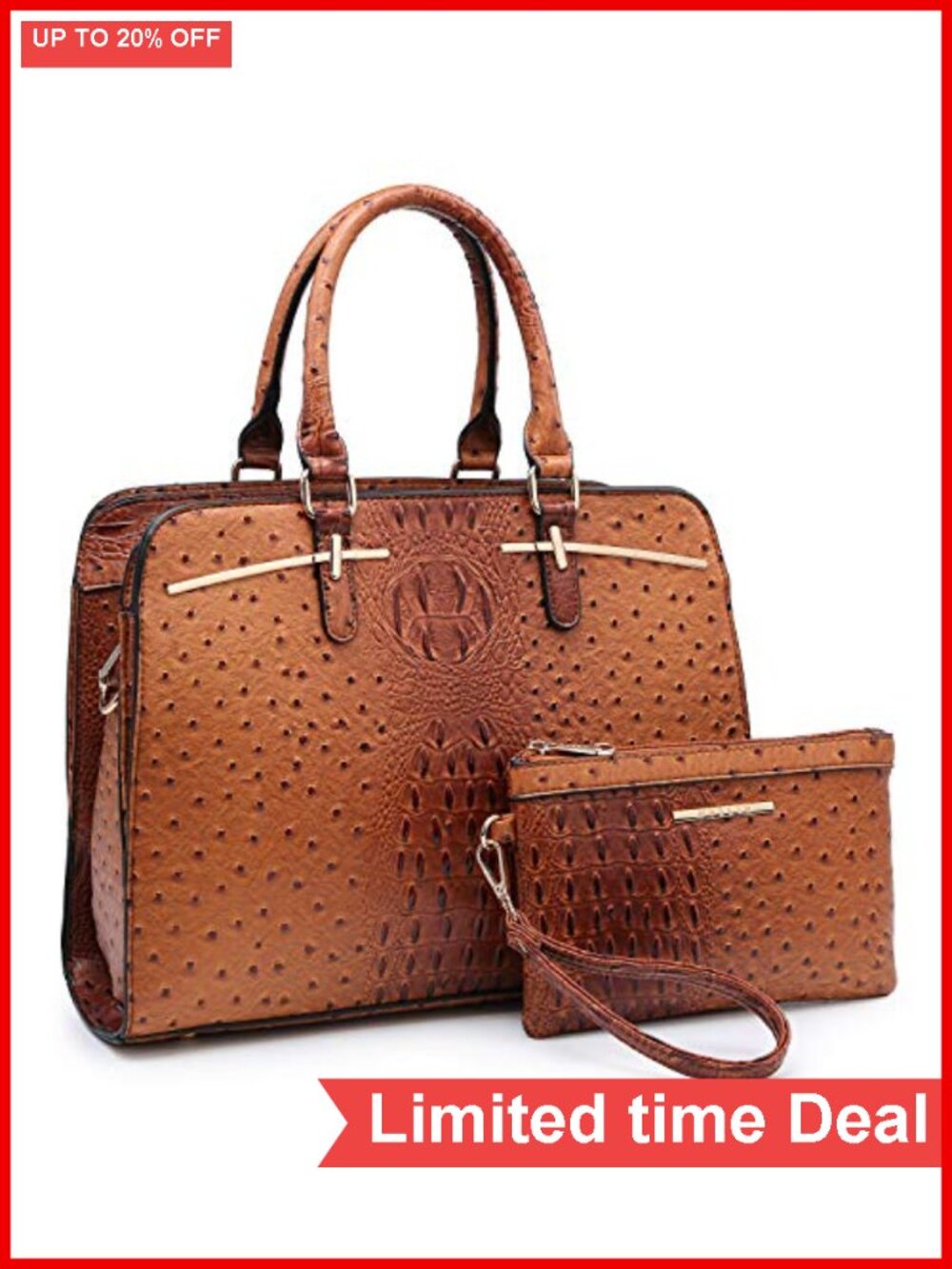 Women's Vegan Leather Satchel Handbag Set Tote Shoulder Purse with Wallet 2 Pcs